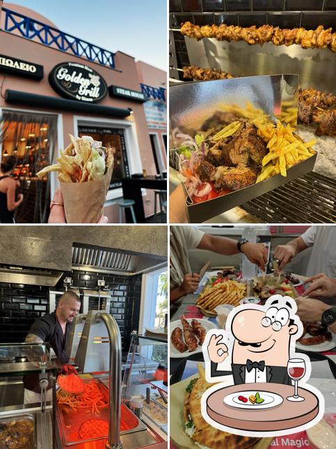 Golden Grill House food, storefront and kitchen photo collage